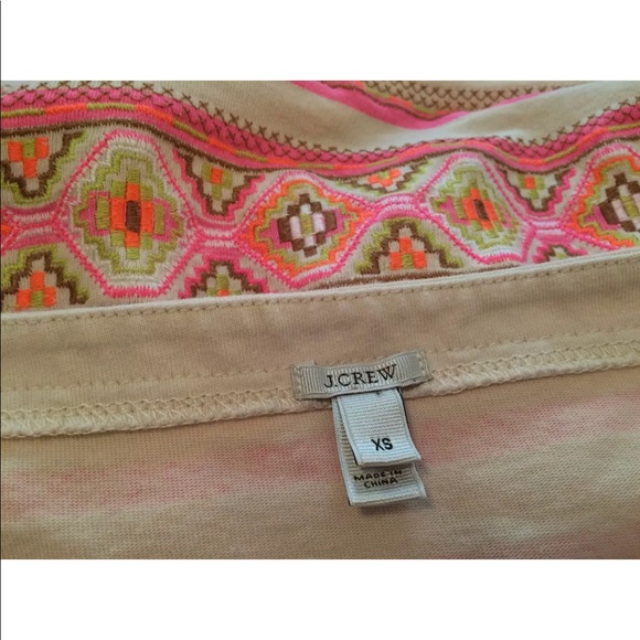 J. CREW Embroidered Stitchwork Striped Top Tee Shirt Blouse Neon Pink Orange - Picture 5 of 9